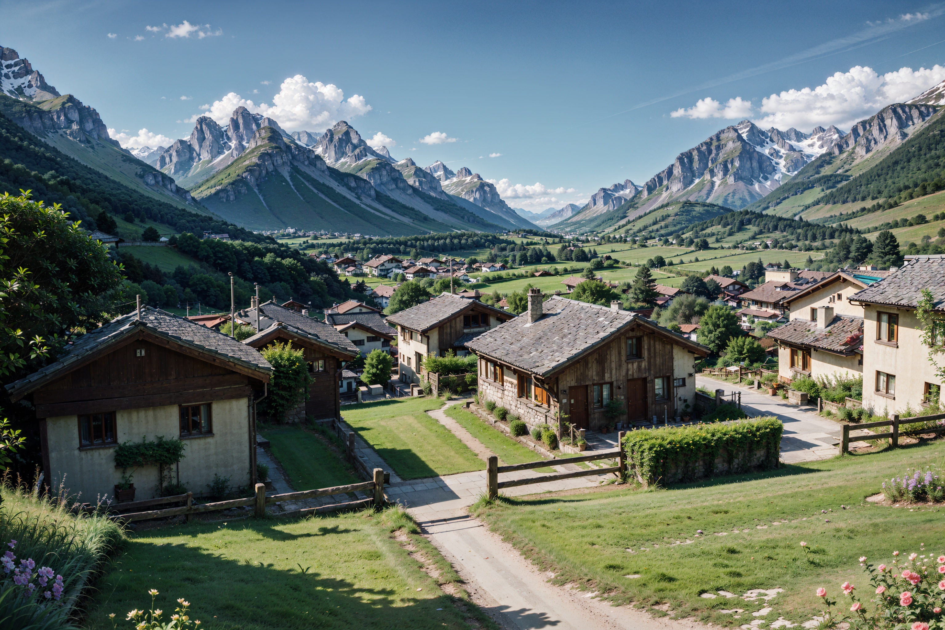 Peaceful and idyllic countryside,  Rolling green hills dotted with grazing sheep,  Charming villa by ArtAIAlchemy on Tenso...