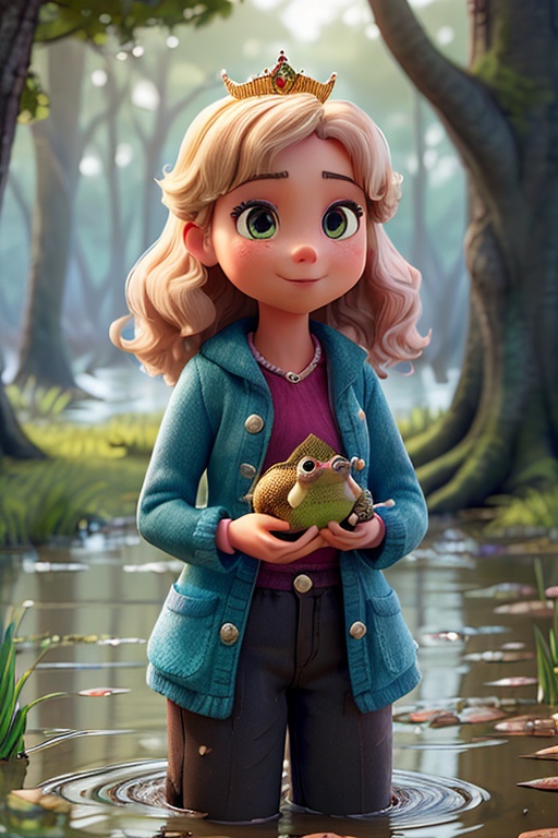 Other frogs are hopping out of the princess's reach create a canopy overhead adding to the sense of mystery and romance. f...
