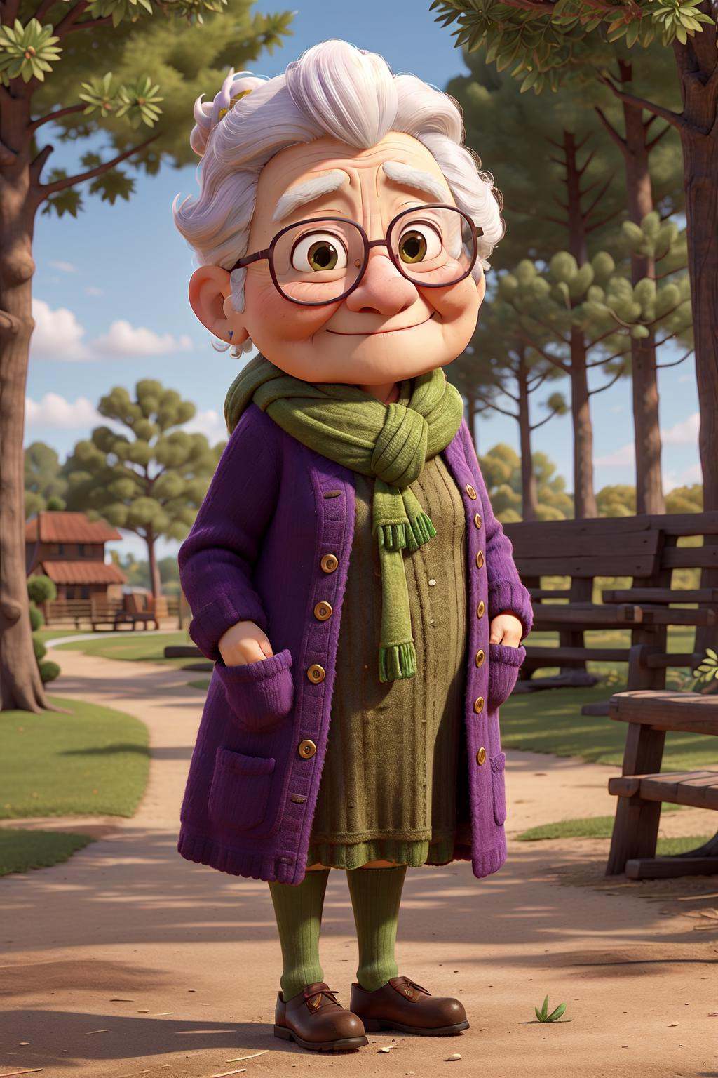 masterpiece,  best quality,  an old woman with glasses and a scarf on on Tensor.Art