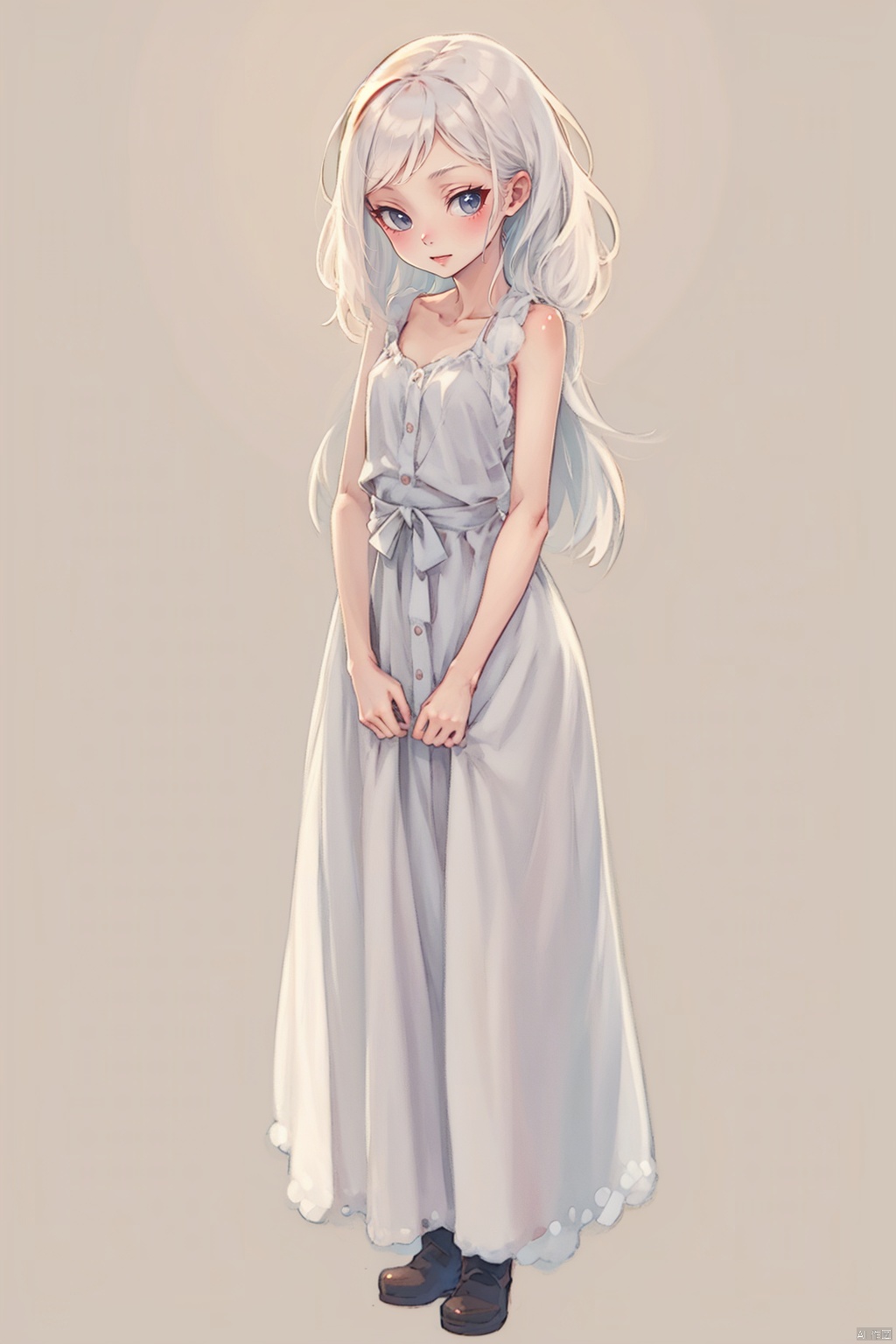  1girl,solo.long white hair,long dress,simple background,