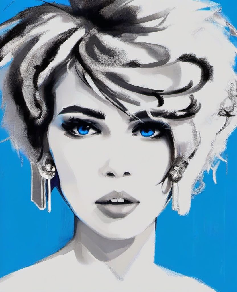 chahua,1girl, solo, short hair, looking at viewer, monochrome,  blue theme, blue background, earrings, jewelry, portrait, <lora:肖像插画_XL:1>, masterpiece, best quality,