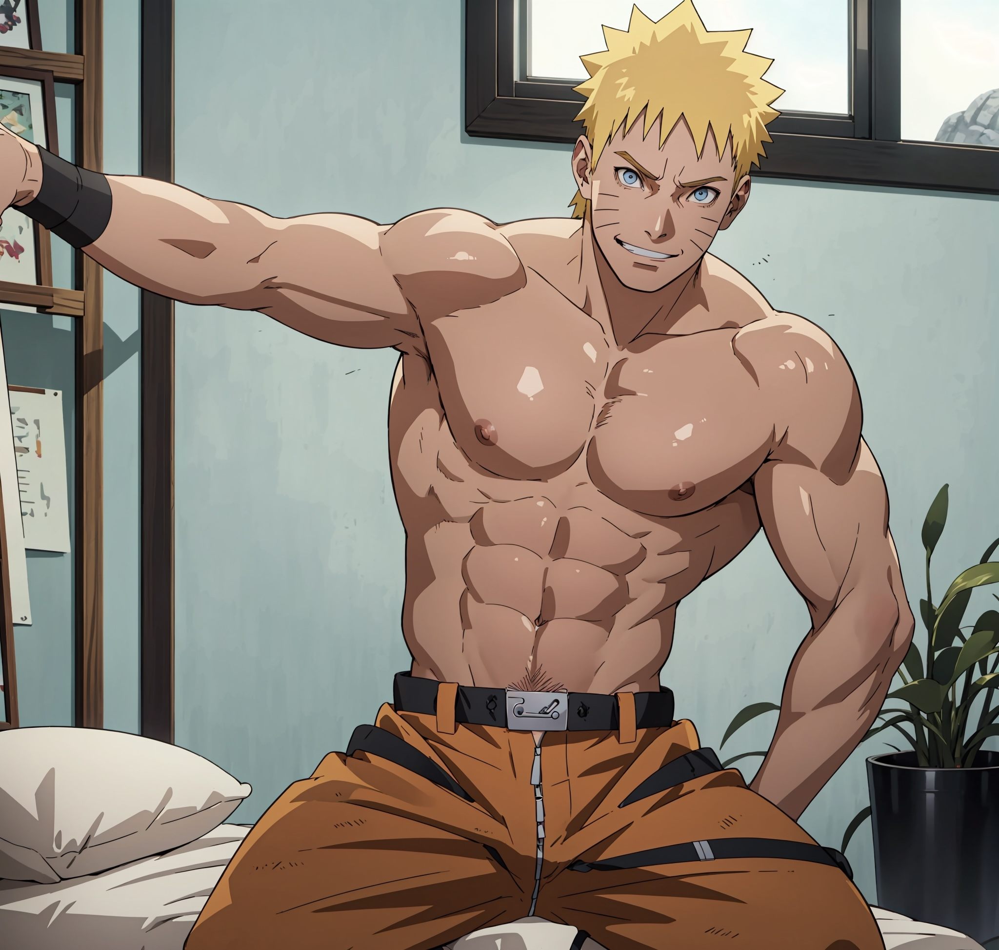 Naruto uzumaki ,  Chico musculoso alto ,  cabello amarillo on Tensor.Art