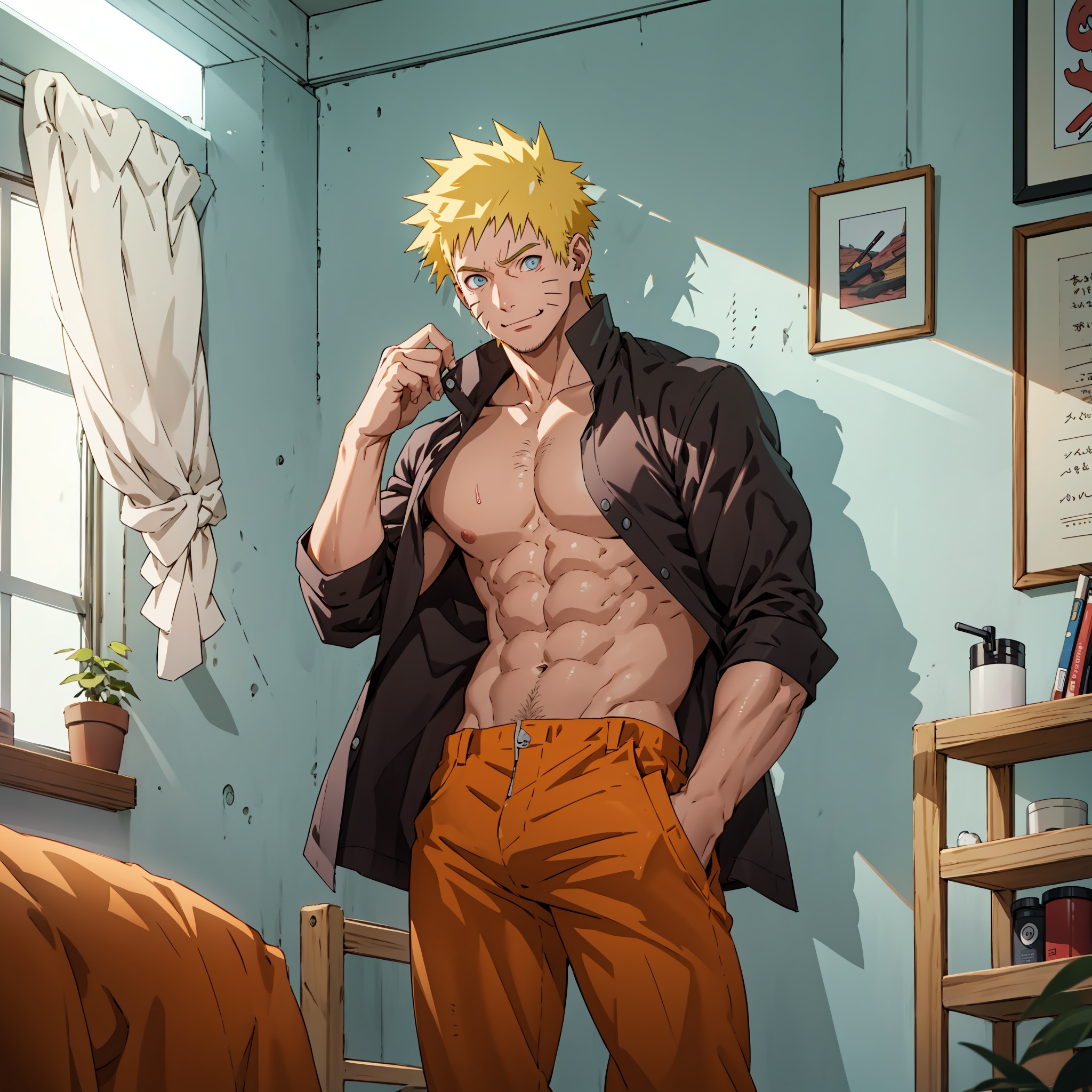 Naruto uzumaki,  Chico musculoso alto,  cabello amarillo on Tensor.Art