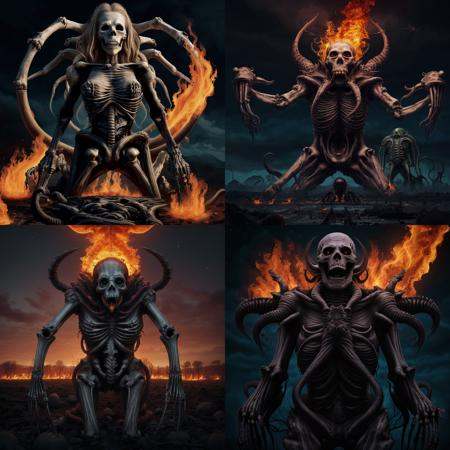lvcrftn AND impaled skeletons,  screaming woman,  trees on fire on Tensor.Art