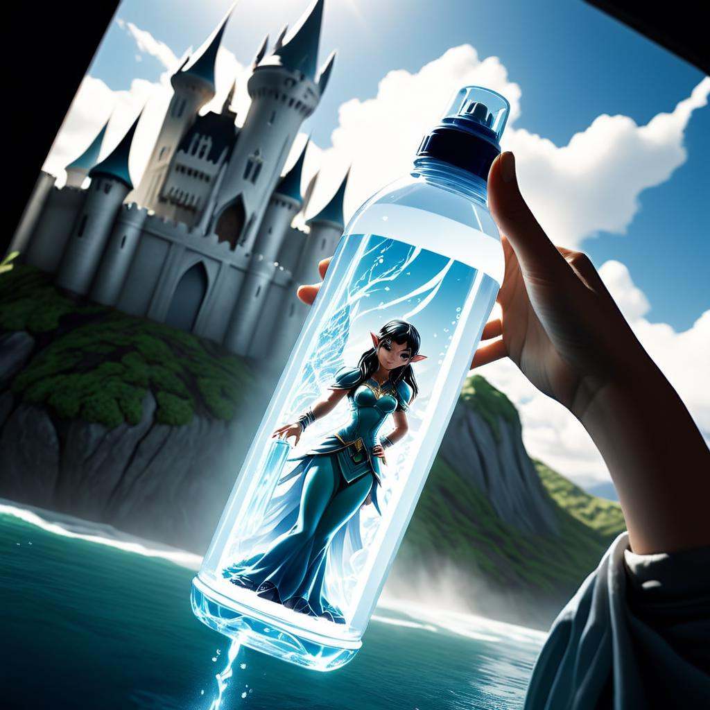 Stacked papercut art of anime girl holding a bottle of water in her hand,  clean detail 4k,  artgerm and lois van baarle o...