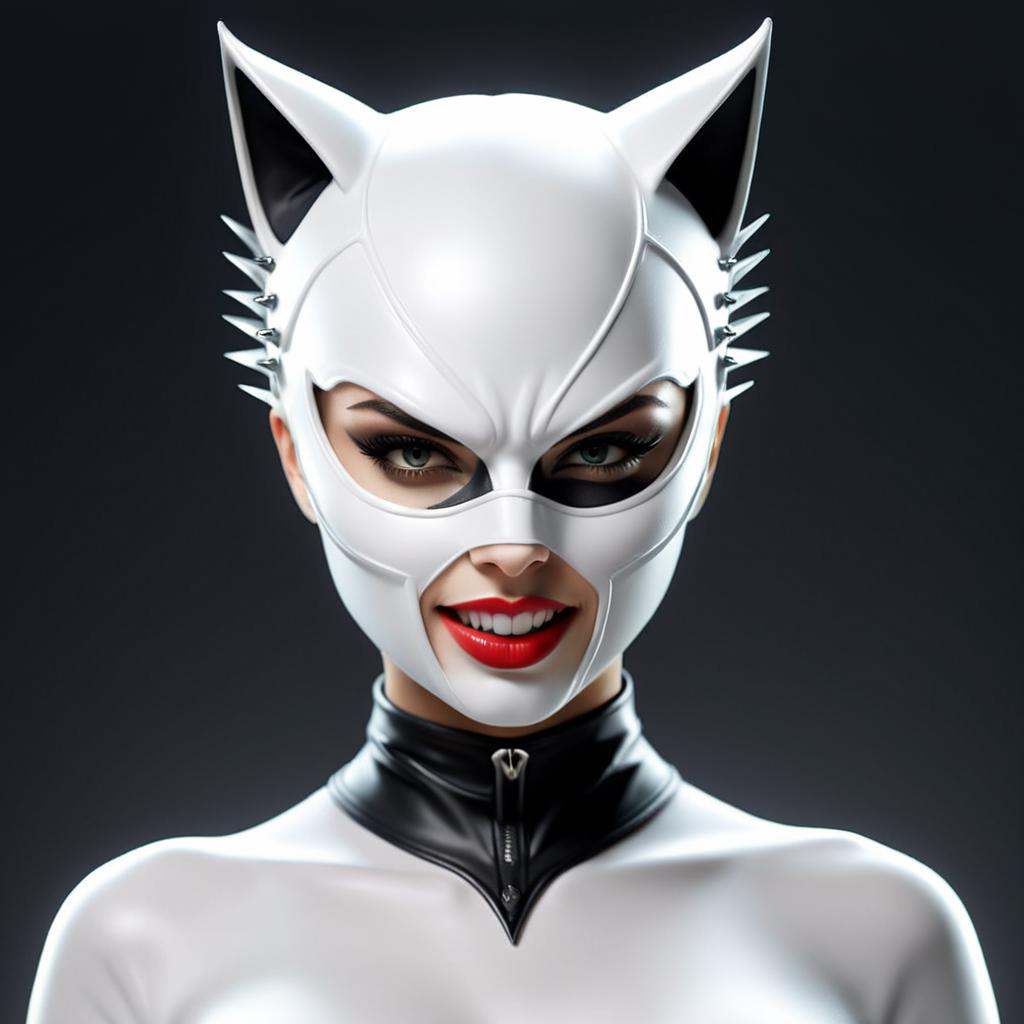 there is a woman wearing a white mask with spikes on it,  3d render of catwoman,  rending on cgsociety on Tensor.Art