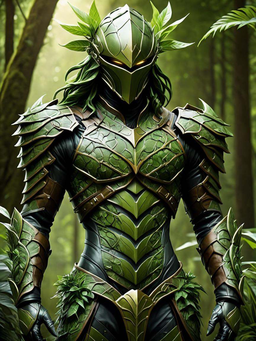 concept art ,  a close up of a statue of a man with armor and plants,  vegetal dragon cyborg on Tensor.Art