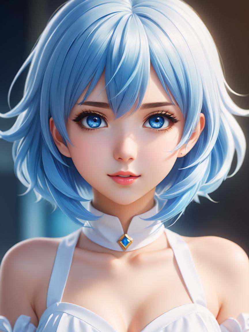 anime artwork ,  anime girl with blue hair and blue eyes in a white dress,  an anime portrait of cirno on Tensor.Art
