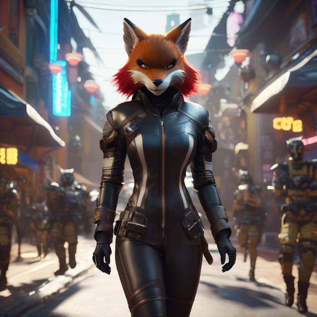 cinematic photo there is a woman in a cat suit walking down a street,  loba andrade from apex legends,  cgsociety unreal e...