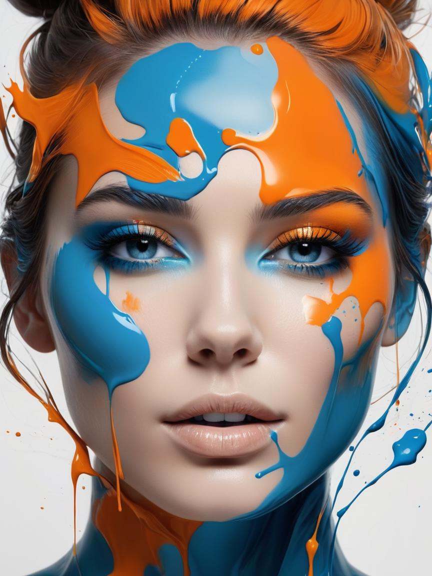 Abstract style ,  painting of a woman's face with orange and blue paint,  by Sam Spratt on Tensor.Art