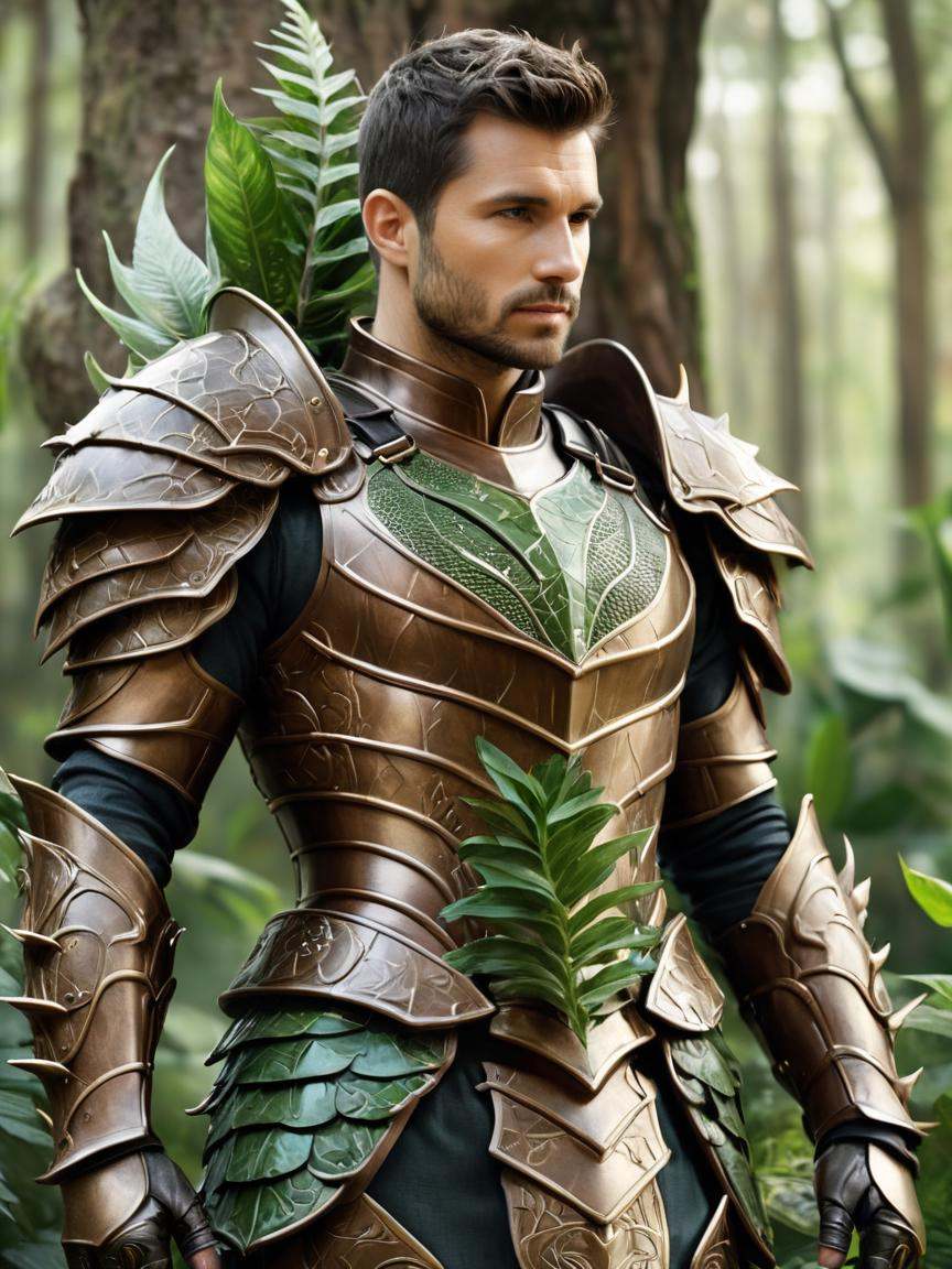 concept art ,  a close up of a statue of a man with armor and plants,  vegetal dragon cyborg on Tensor.Art