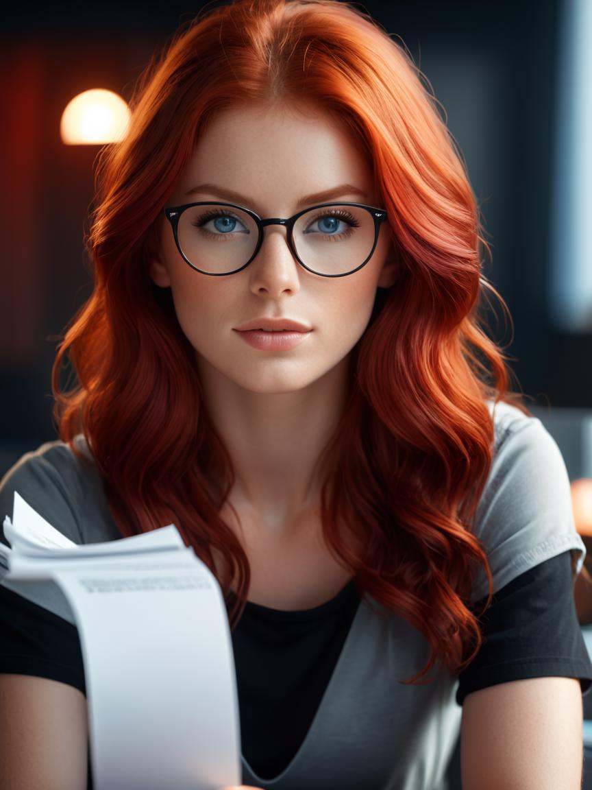 cinematic film still redhead haired woman with blue eyes and long hair posing for a picture,  redhead woman,  red haired y...