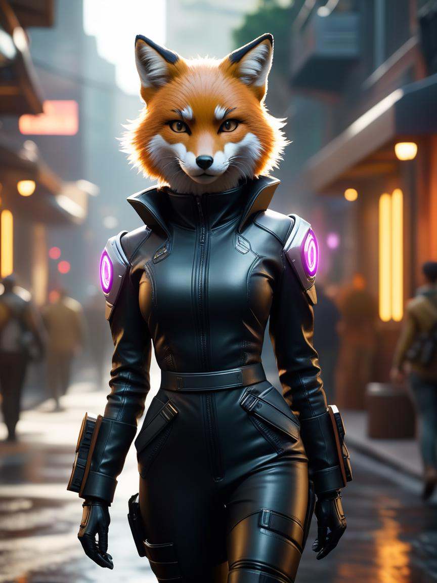 cinematic film still there is a woman in a cat suit walking down a street,  loba andrade from apex legends,  cgsociety unr...