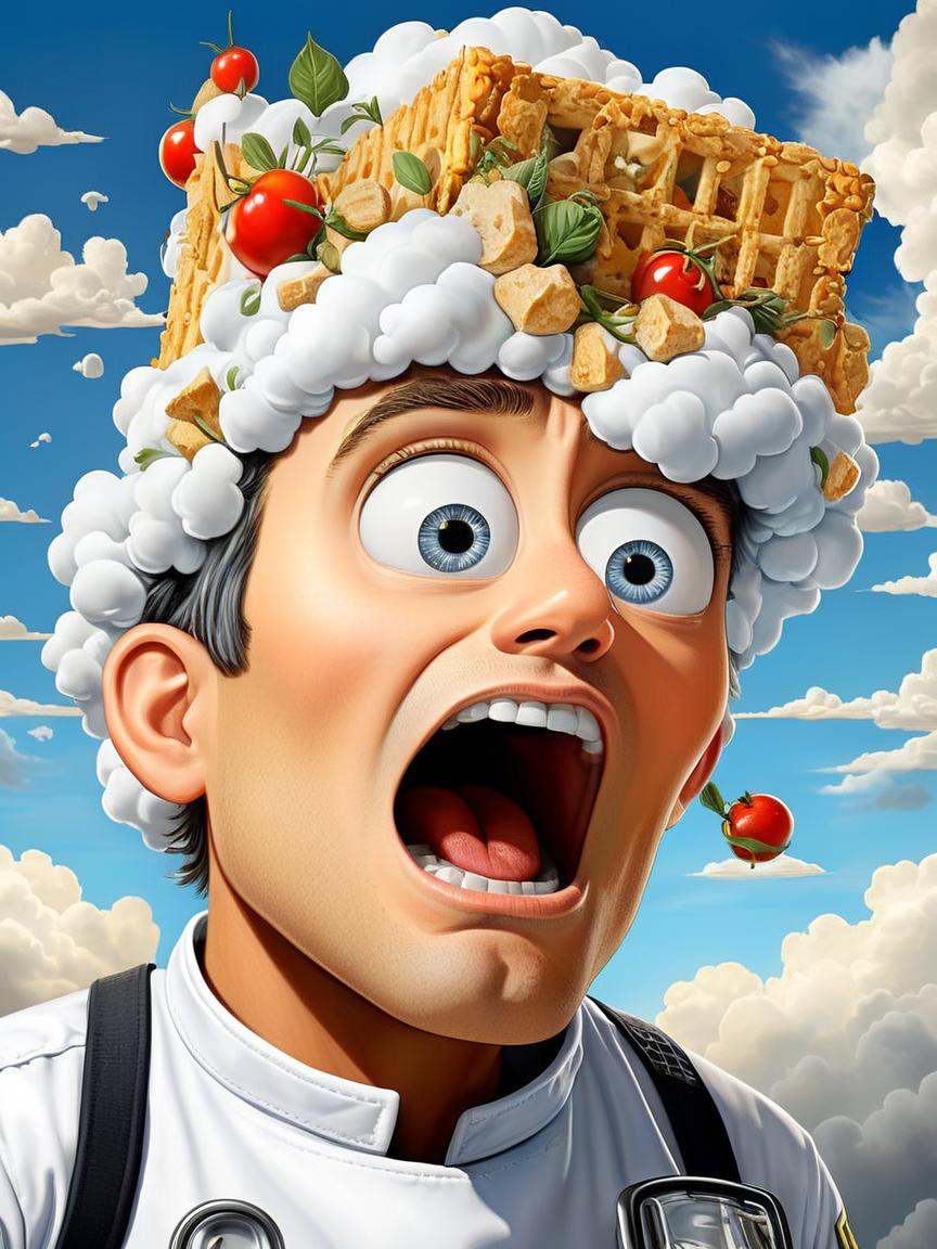 Food photography style Cartoon of a Cloudy Roc,  Paramedic,  Fearful on Tensor.Art