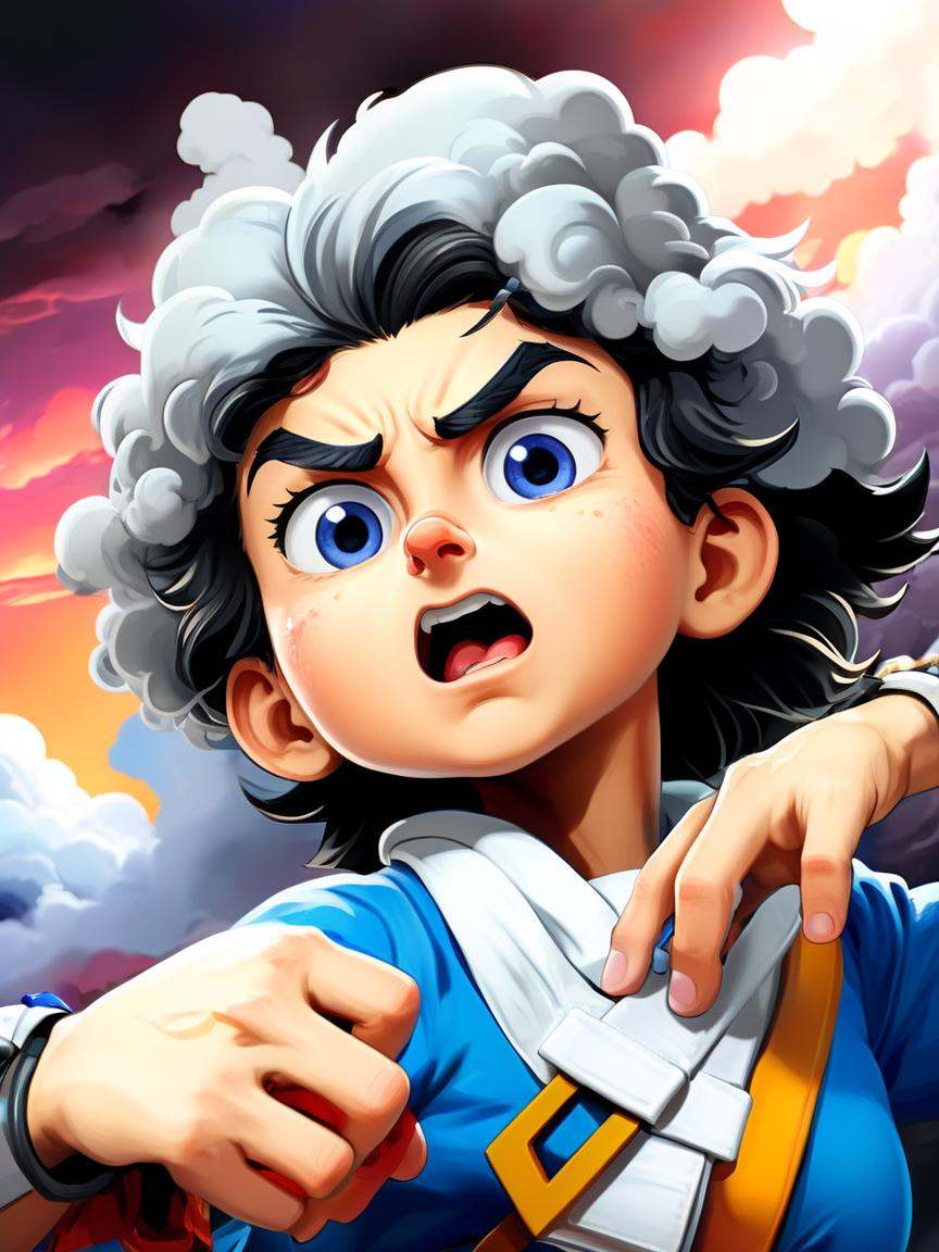 Fighting game style Cartoon of a Cloudy Roc,  Paramedic,  Fearful on Tensor.Art