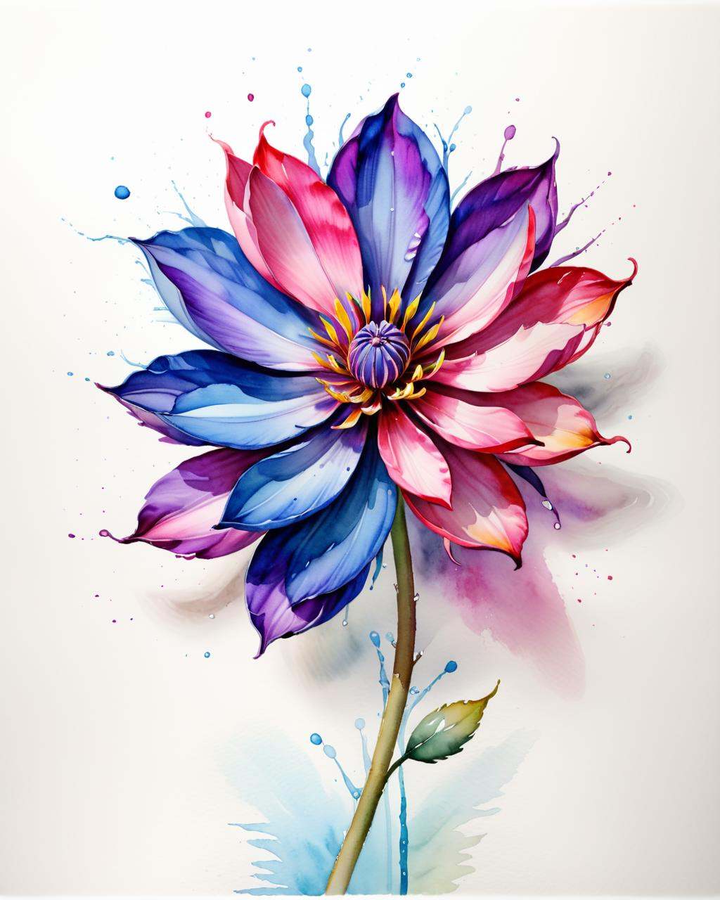 concept art watercolor flower illustration on white background,  watercolor colored painting,  colorful watercolor paintin...