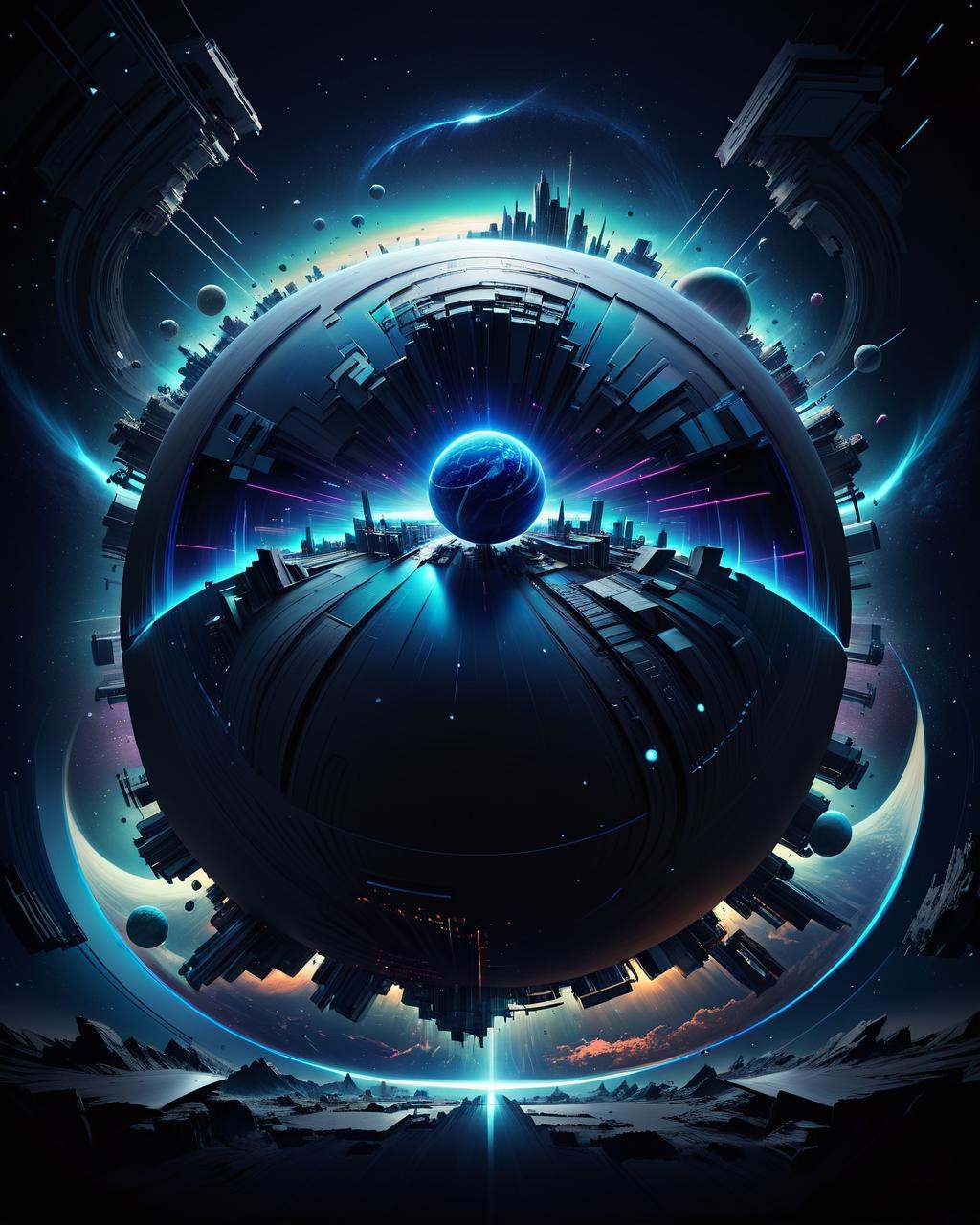 concept art a dark background with a blue planet in the middle,  3 d render beeple,  style hybrid mix of beeple on Tensor.Art