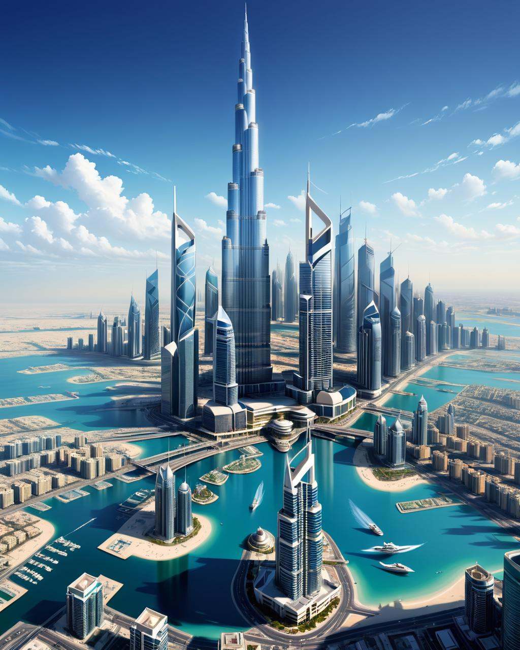 concept art a painting of the skyline of dubai,  in style of digital illustration,  highly detailed illustration.” on Tens...
