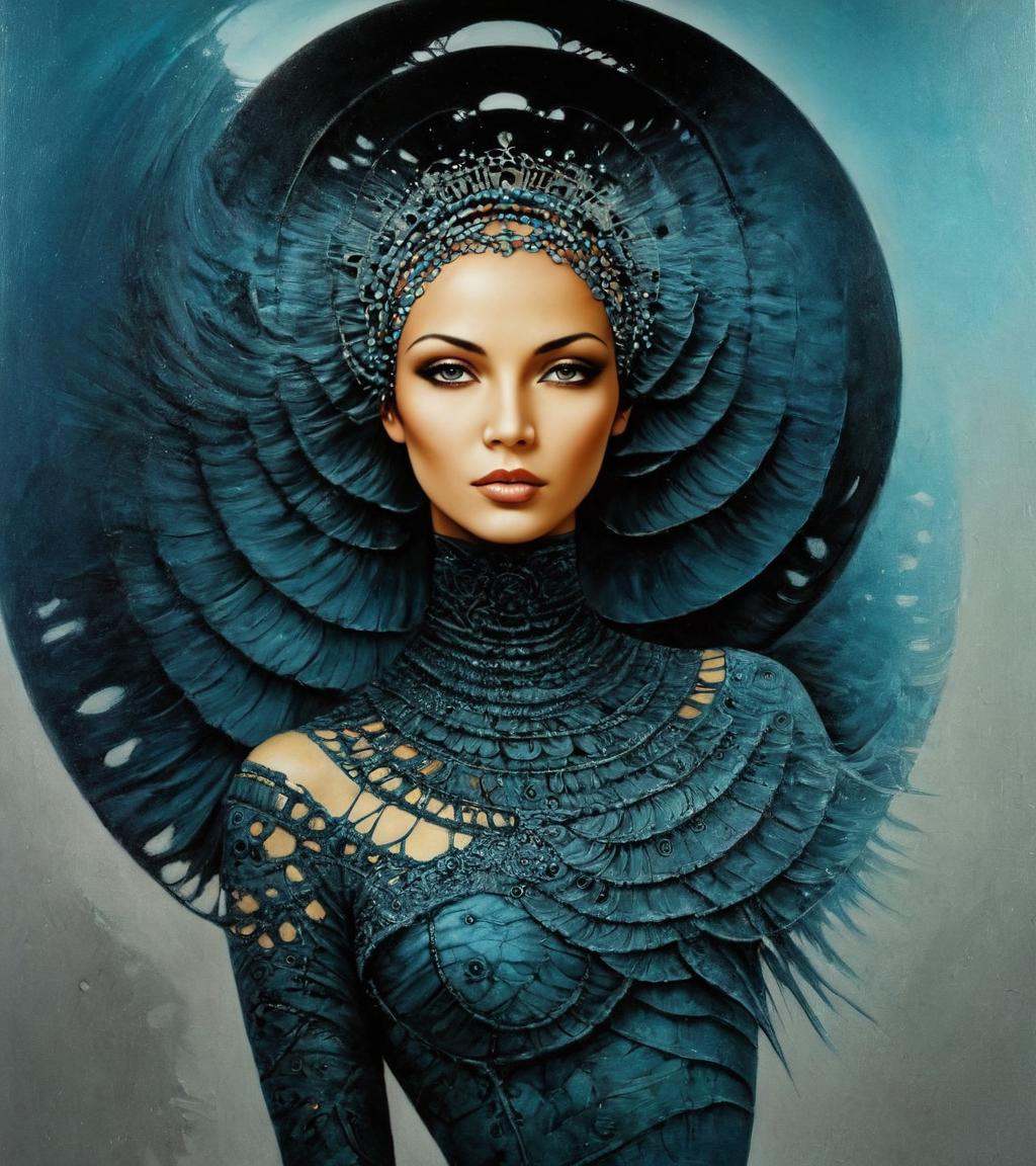 Surrealist art in style of karol bak,  painting of a woman,  art by Keos Masons and Sandra Dieckmann on Tensor.Art
