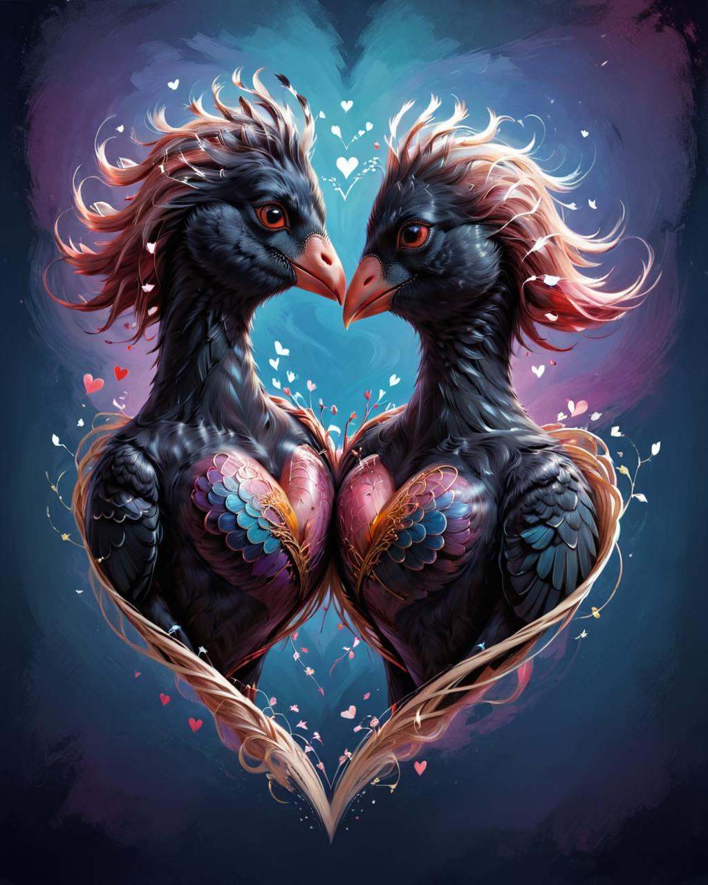 concept art two birds in a heart shape,  birds,  they are in love on Tensor.Art
