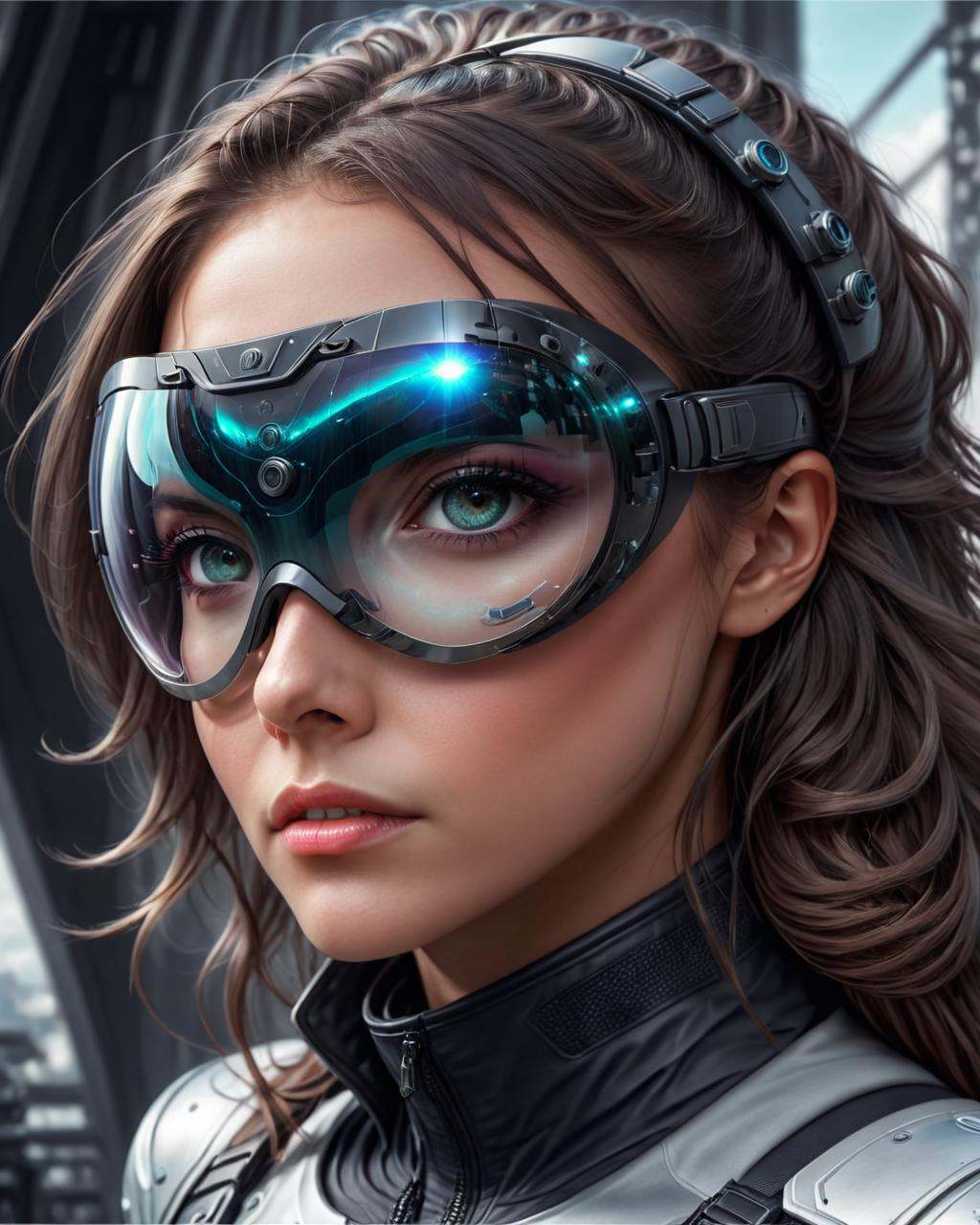 concept art a woman wearing goggles and a helmet,  portrait futuristic solider girl,  futuristic woman portrait on Tensor.Art