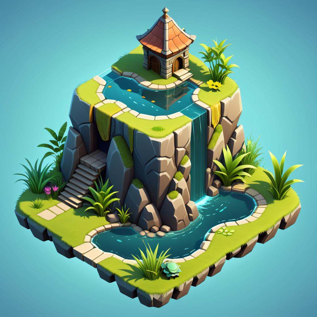 isometric style a small island with a lot of plants and grass,  stylized game art,  isometric game art on Tensor.Art