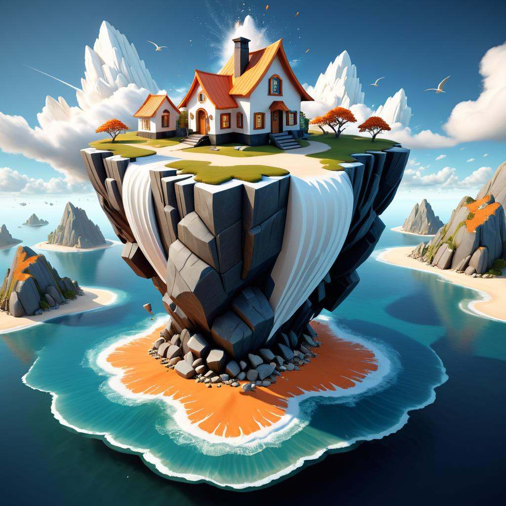isometric style of a small house on an island,  stylized 3d render,  3 d render stylized on Tensor.Art