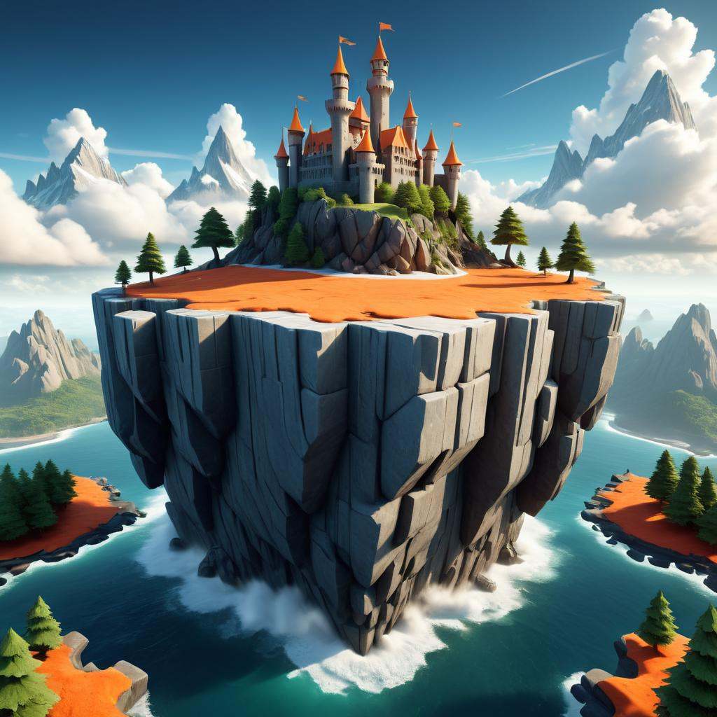 isometric style of a castle on an island with trees and trees,  stylized 3d render,  3 d render stylized on Tensor.Art