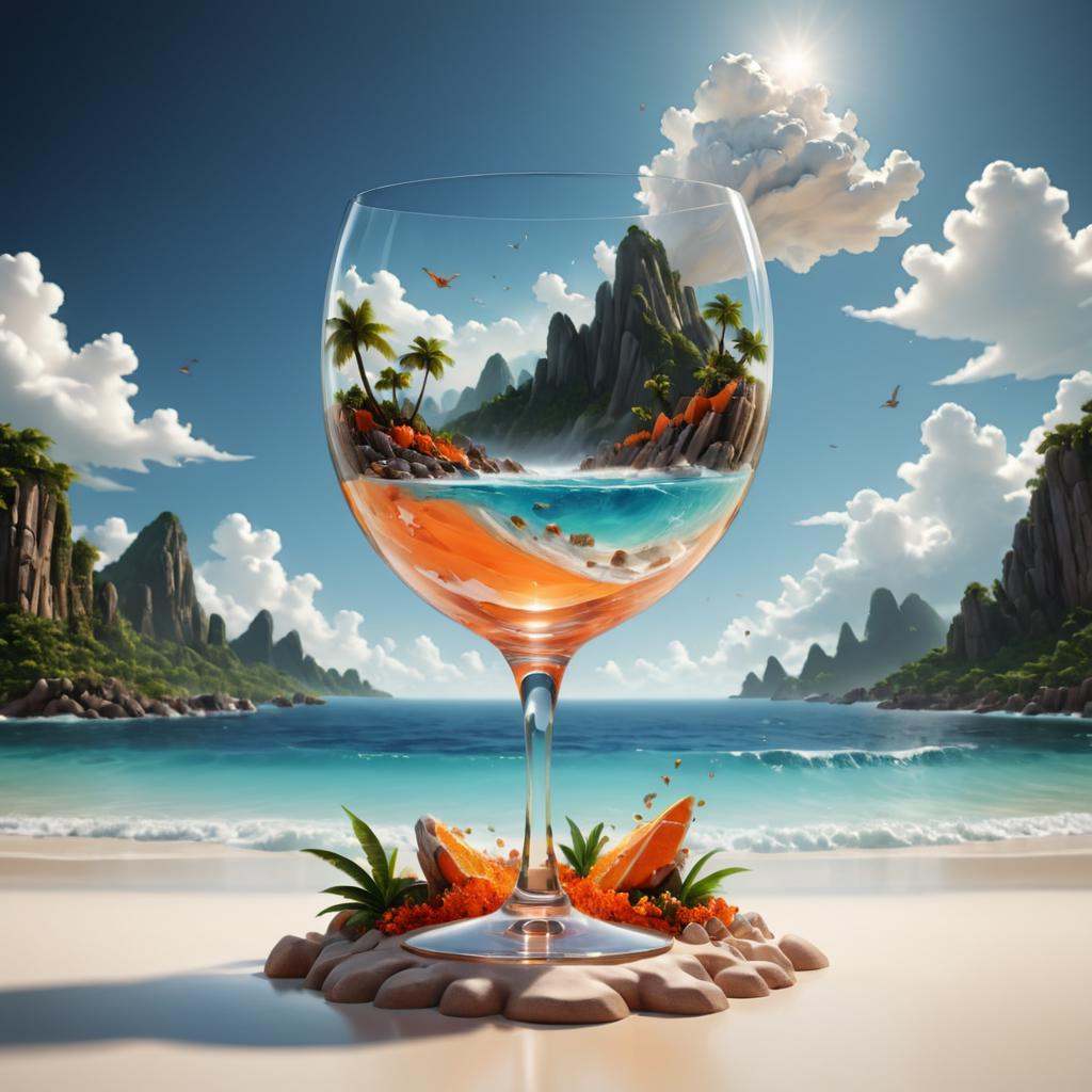 Dreamscape a glass with an island in it,  tilt shift glass background,  amazing wallpaper on Tensor.Art