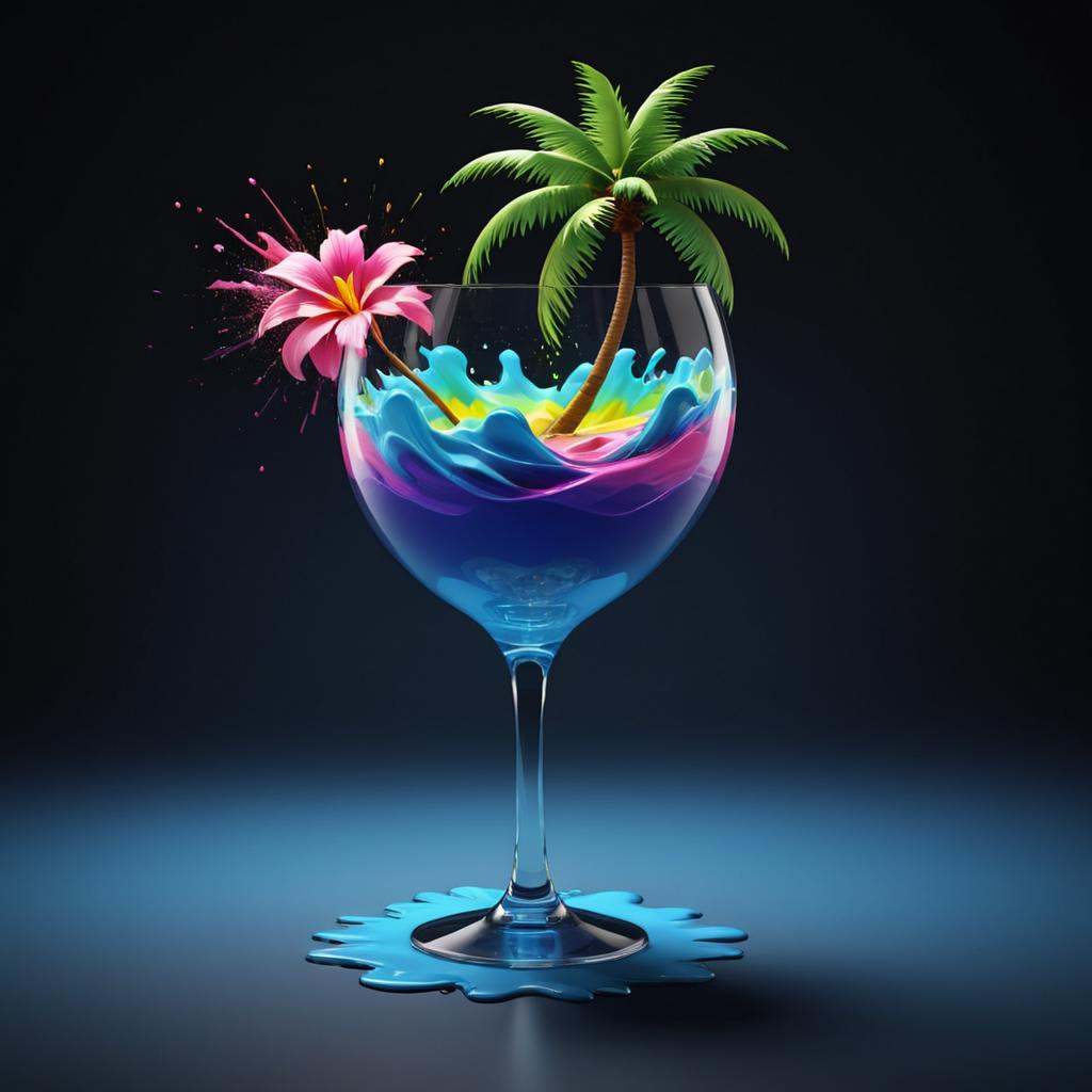 a glass of liquid with a palm tree on it,  3d render digital art,  3 d render stylized on Tensor.Art