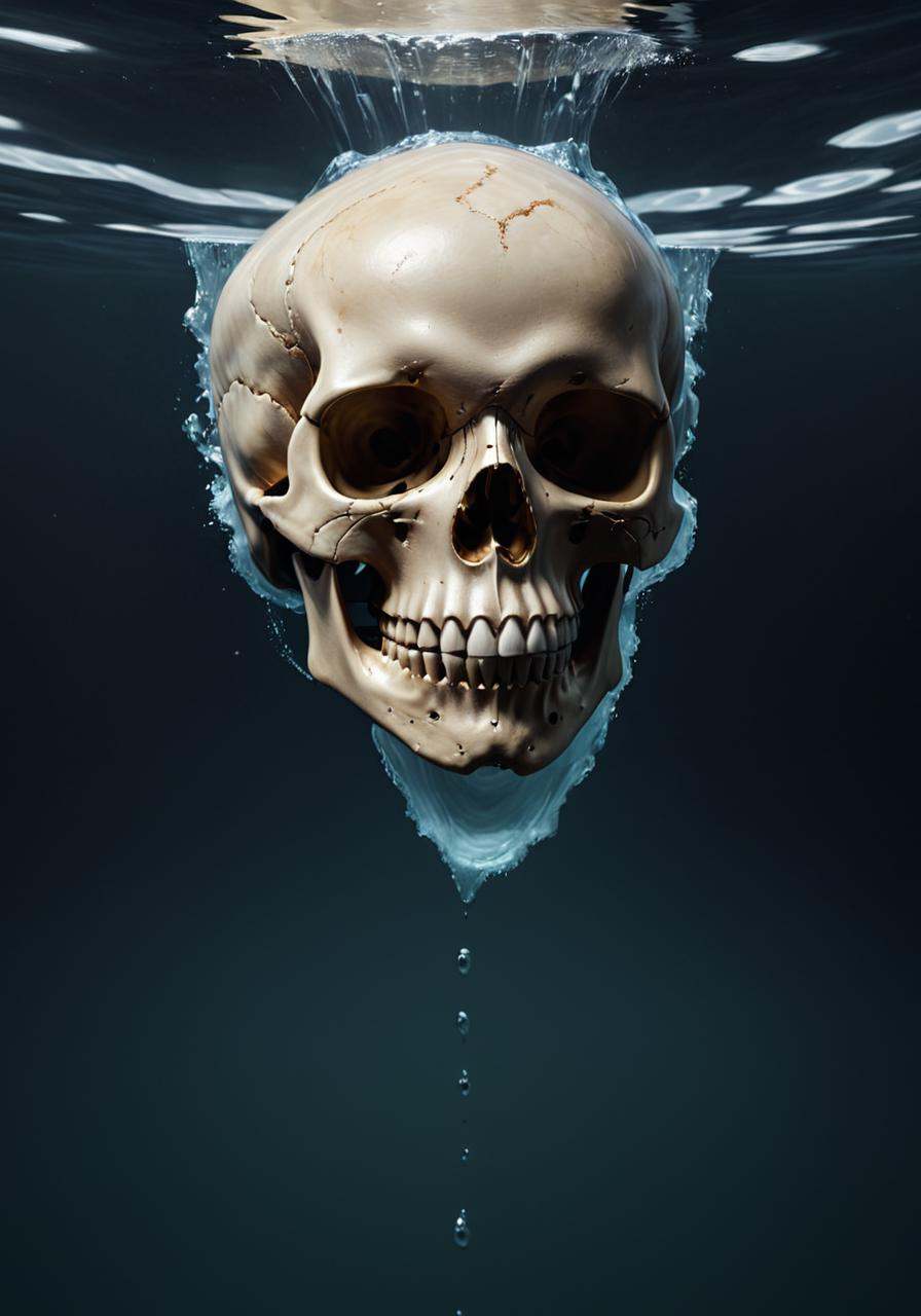 Hyperrealistic art a skull is floating in the water,  fantasy skull,  dark but detailed digital art on Tensor.Art