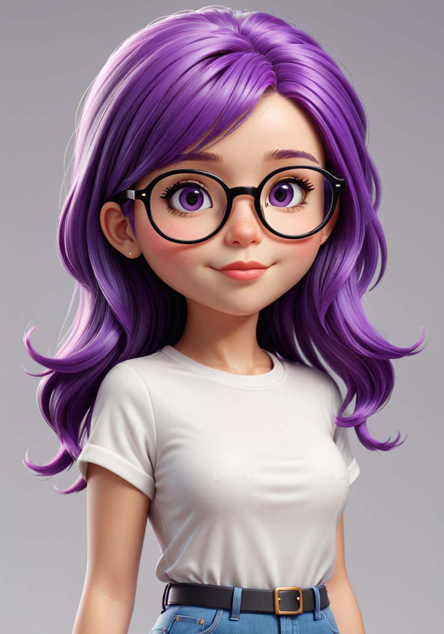 Hyperrealistic art a cartoon character with purple hair and glasses,  cute 3 d render,  3 d render stylized on Tensor.Art