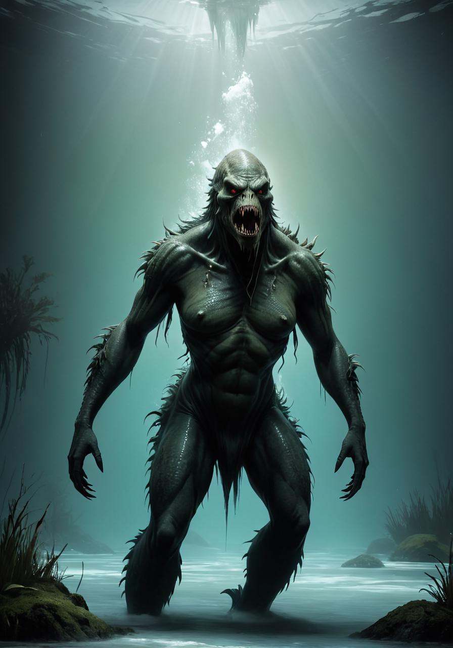 concept art a creature swimming in the water,  swamp monster,  creature concept art on Tensor.Art