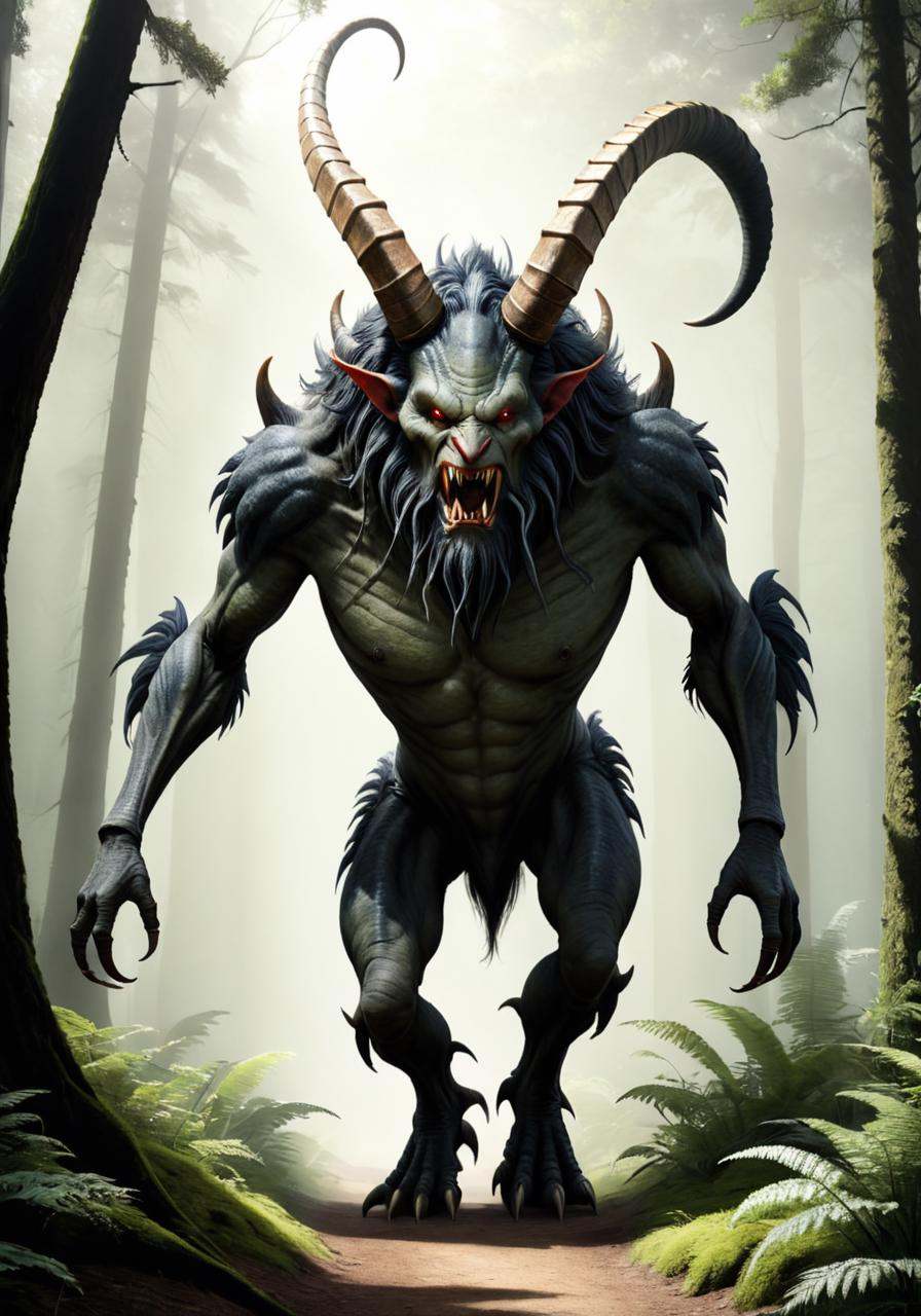 concept art a large monster is walking through the forest,  hyper realistic fantasy monster,  scary creature on Tensor.Art
