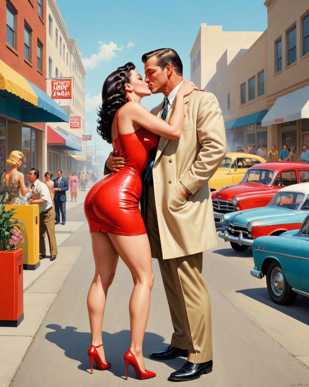 GTA-style artwork ,  "a man and woman kissing,  by Bob Ringwood on Tensor.Art