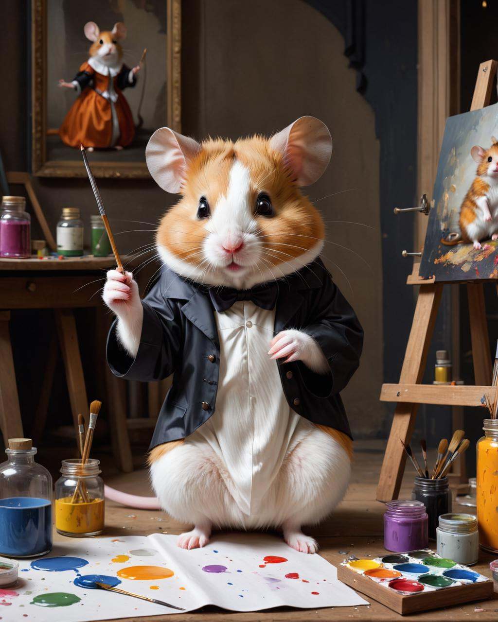 Typographic art ,  "a hamster is painting with paints,  furry artist on Tensor.Art