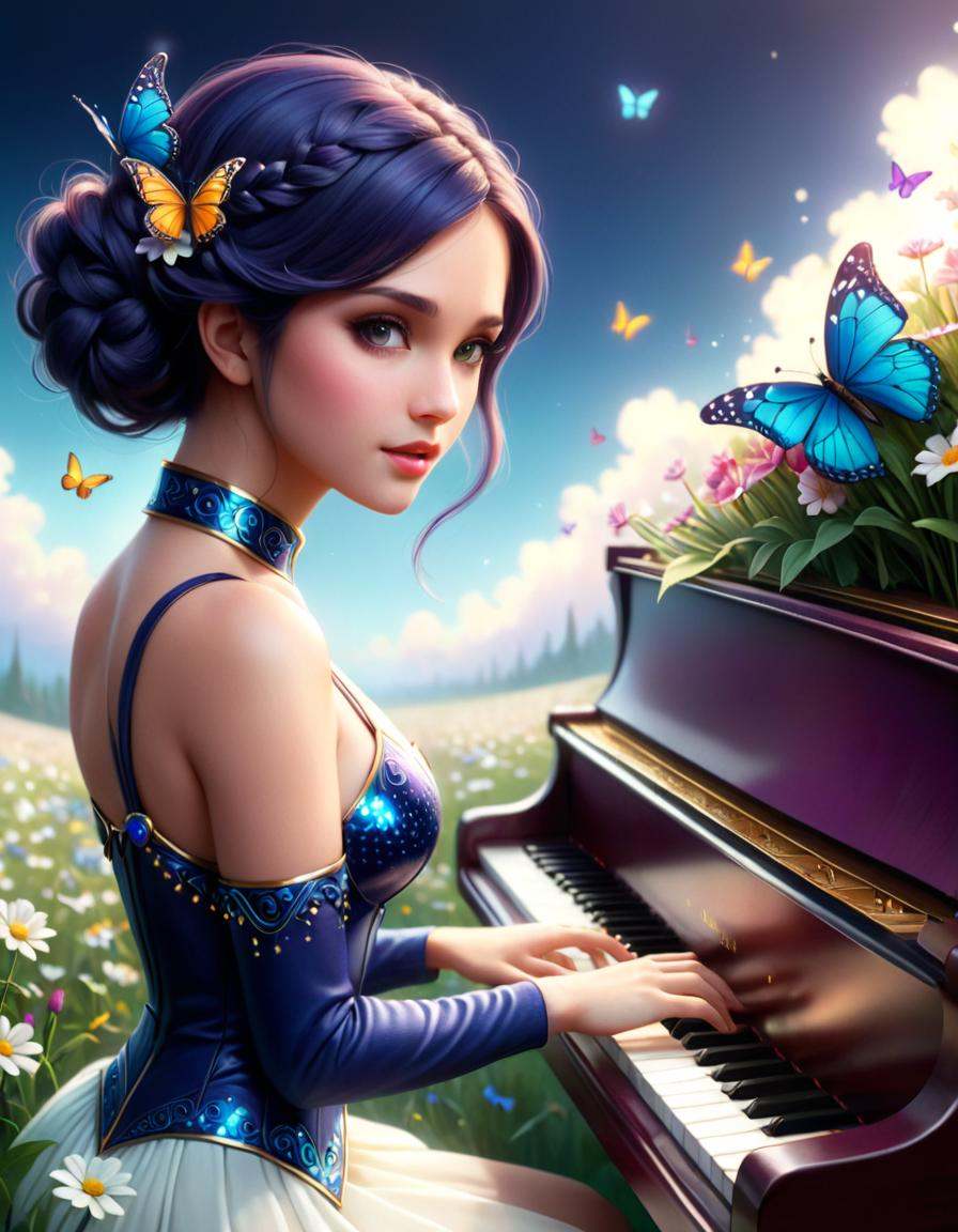 Abstract style of a painting of a girl with butterflies and flowers,  beeple and jeremiah ketner,  space flower fairy on T...