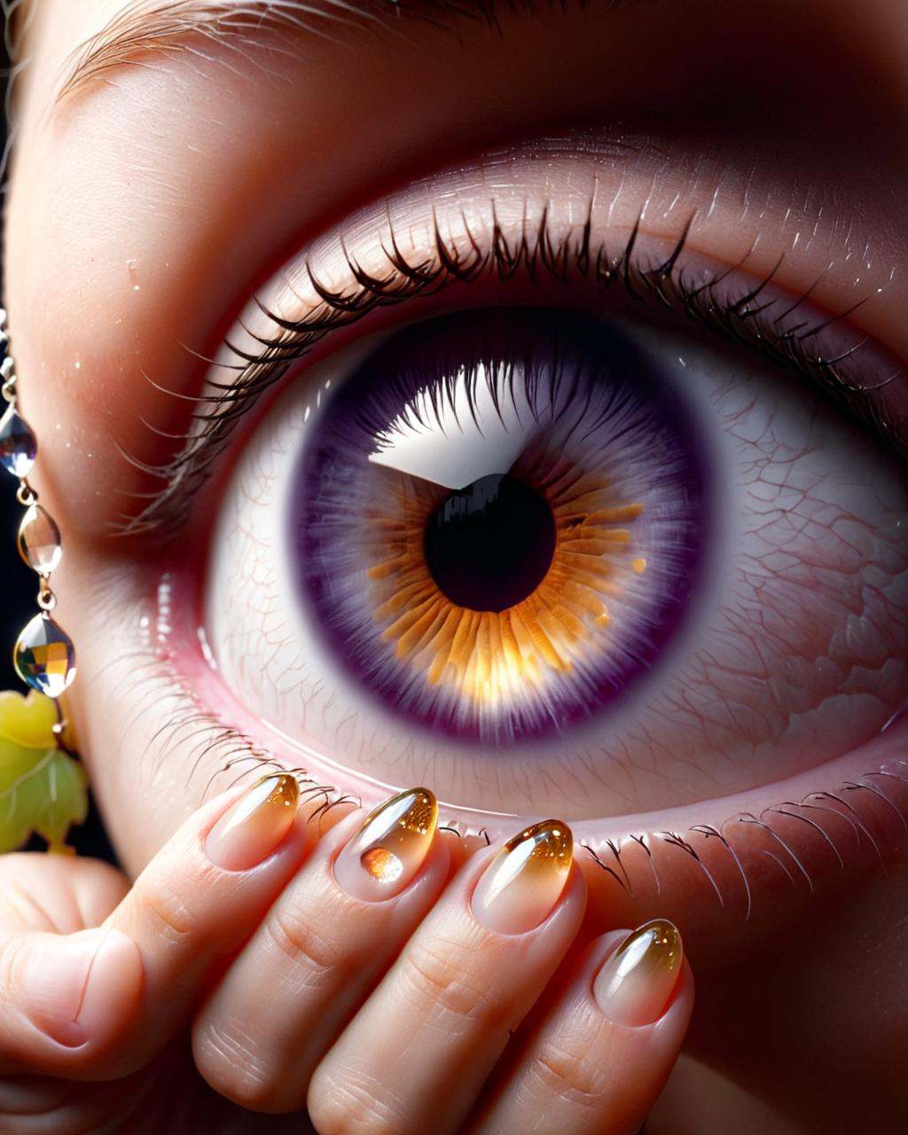 Surrealist art a woman's eye with gold and silver dripping,  tears dripping from the eyes,  golden shining eyes on Tensor.Art