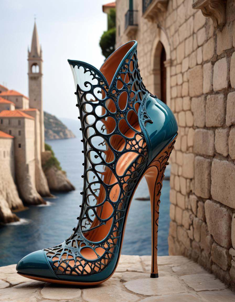 Surrealist art Stiletto design showcase,  blurry background,  Extremely high-resolution details on Tensor.Art