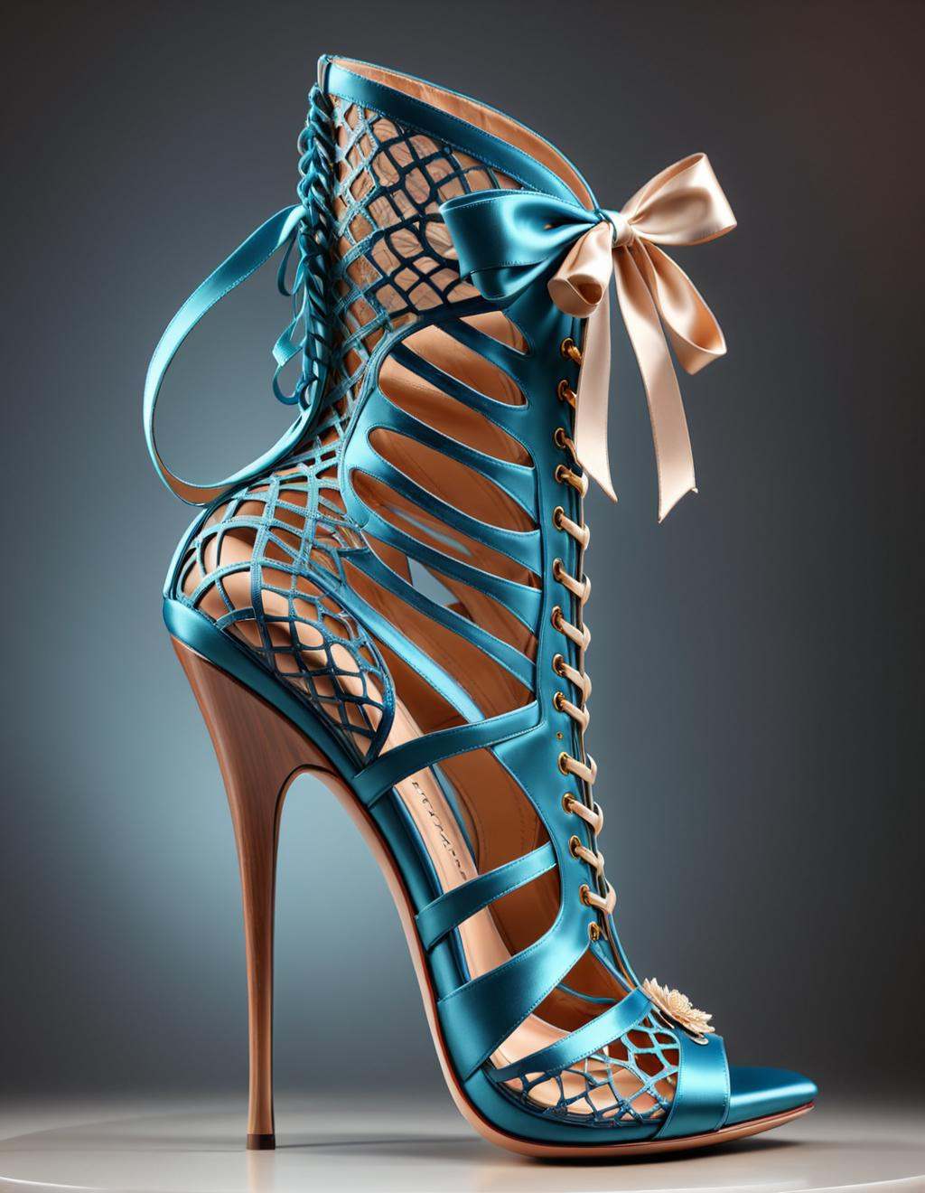 concept art a high heeled shoe with a lace up design,  stylish shoe design,  high heels. silk on Tensor.Art