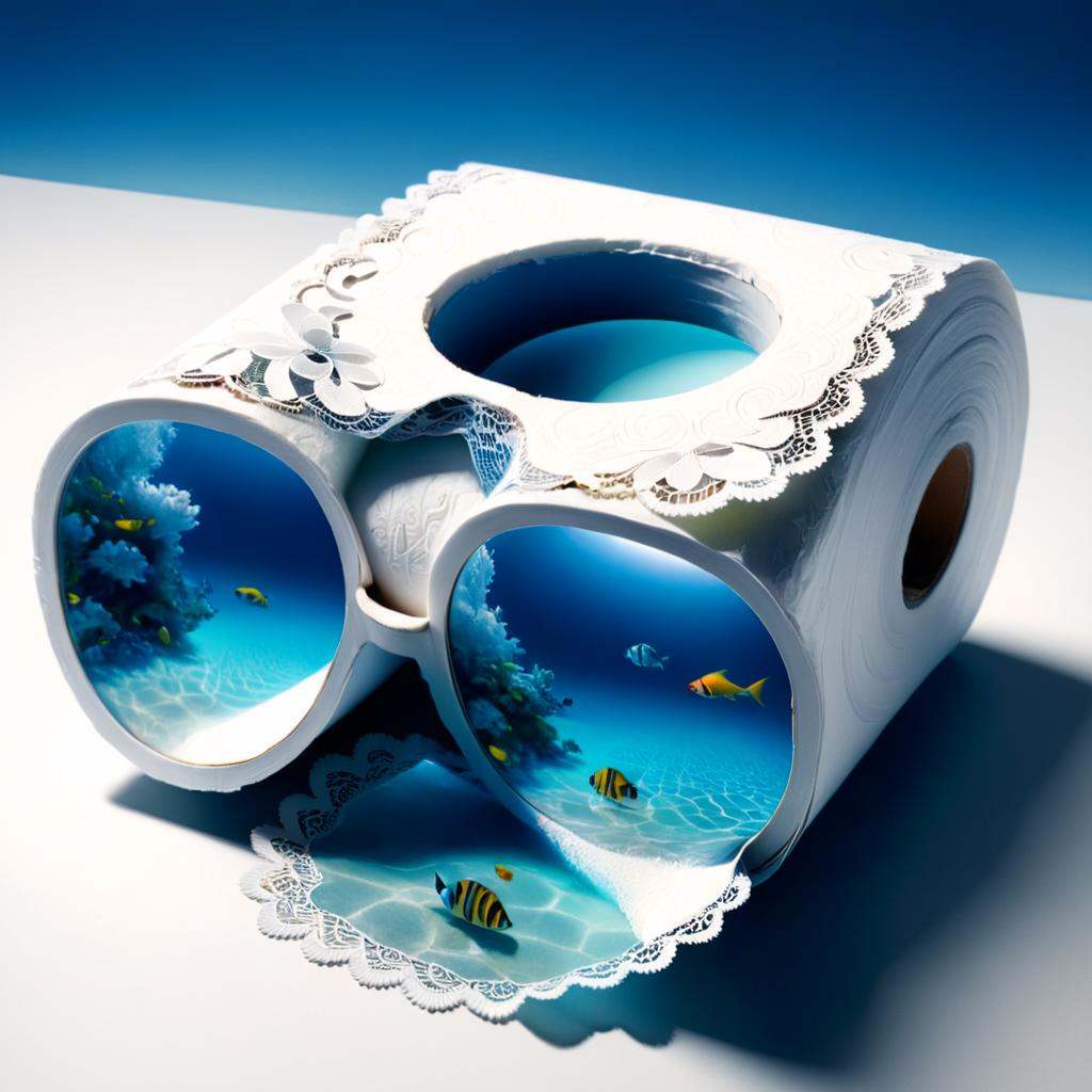 concept art of Hyperrealistic depiction of a pair of glasses,  but the lenses are made of clear water. As one wears them,...