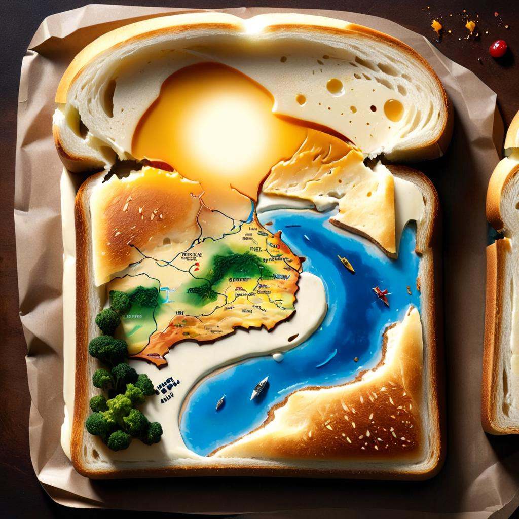 concept art of arafed sandwich with a map of the world on it,  amazing food illustration,  food art on Tensor.Art