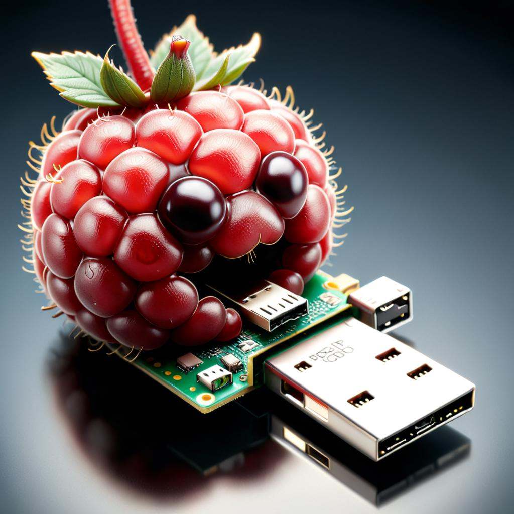 comic [X] a close up of a raspberry with a micro - usb attached,  raspberry,  high res photo on Tensor.Art