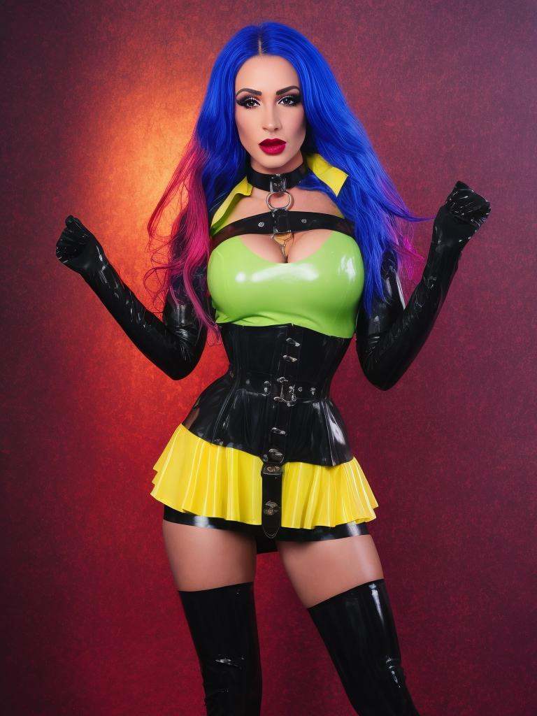 a close portrait photography of a woman in a latex dress+++,  (full body sexy pose)+,  surrealism+++ surreal+++ on Tensor.Art
