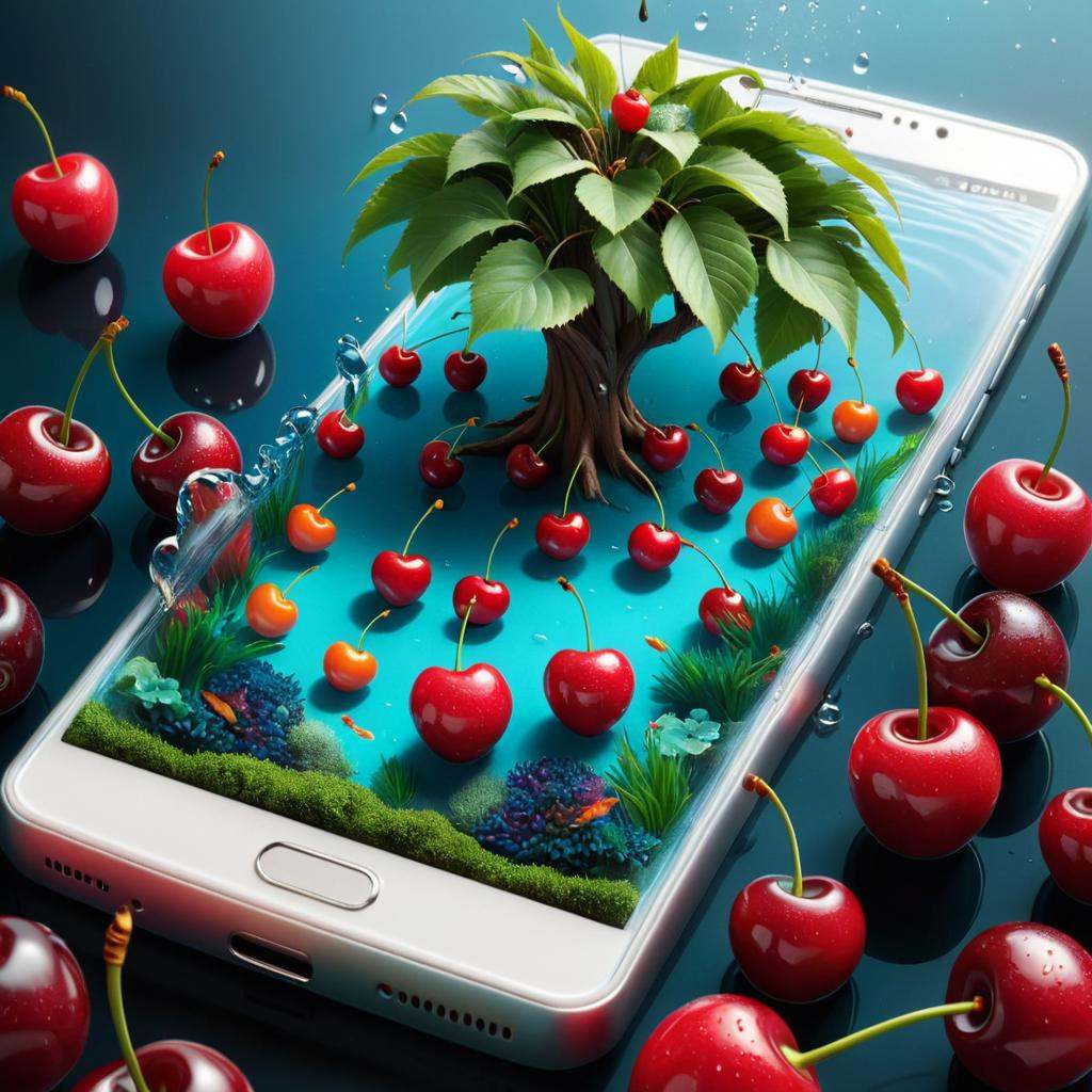 concept art of "4K Photorealistic Image of a Cellphone,  but Instead of a Screen,  Its Display Is a Liquid Aquarium. Color...