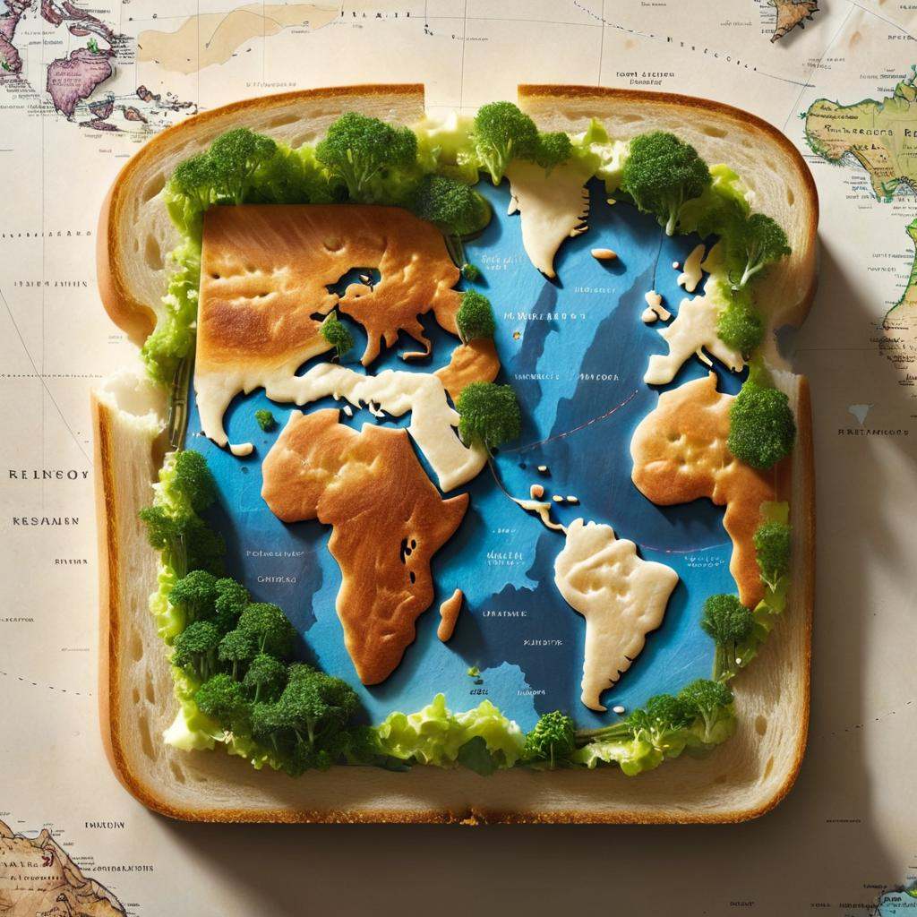 concept art sandwich with a map of the world on it,  amazing food illustration,  food art on Tensor.Art