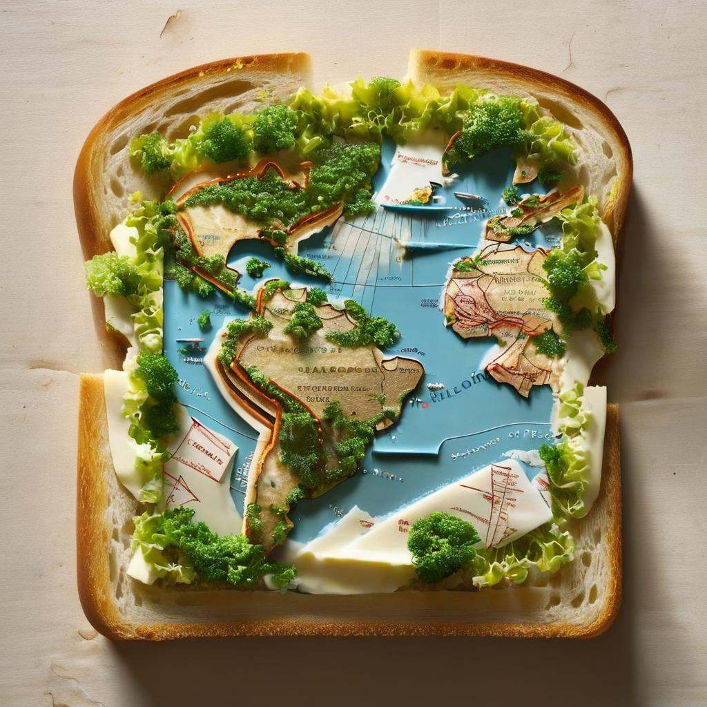concept art sandwich with a map of the world on it,  amazing food illustration,  food art on Tensor.Art