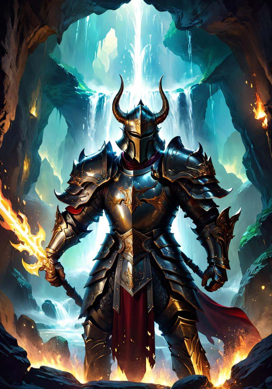 ethereal fantasy concept art of a close up of a man in a armor with a fire sword,  epic fantasy digital art style,  4k fan...
