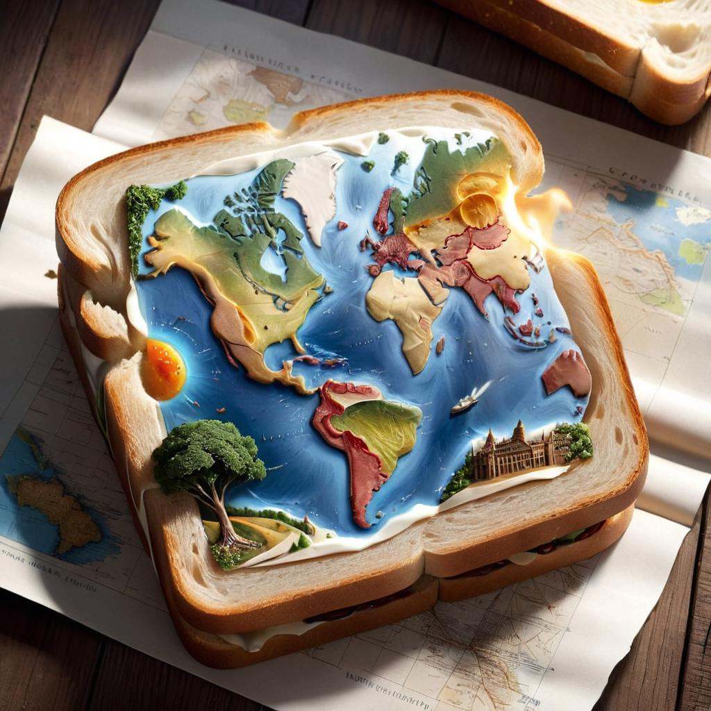 concept art [X] sandwich with a map of the world on it,  amazing food illustration,  food art on Tensor.Art