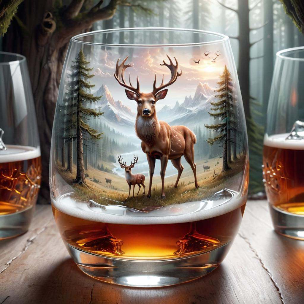 there is a glass with a deer and deer in it,  4k artwork,  inspired by Jacek Yerka on Tensor.Art